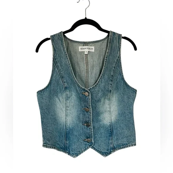 Denim Forum 90s Denim Vest Blue Y2K Western Stagecoach Festival Size Medium - Picture 2 of 10